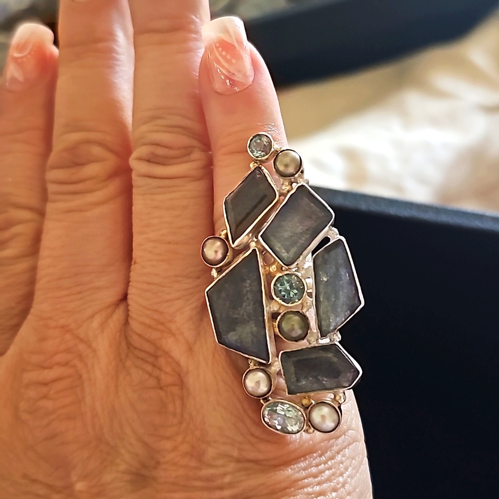 Sterling Silver Multi Stone Ring - image 1